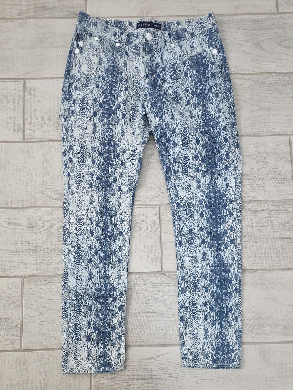 Rock & Republic Jeans Denim Pants Women’s Size 10M Snake Skin Print Blue